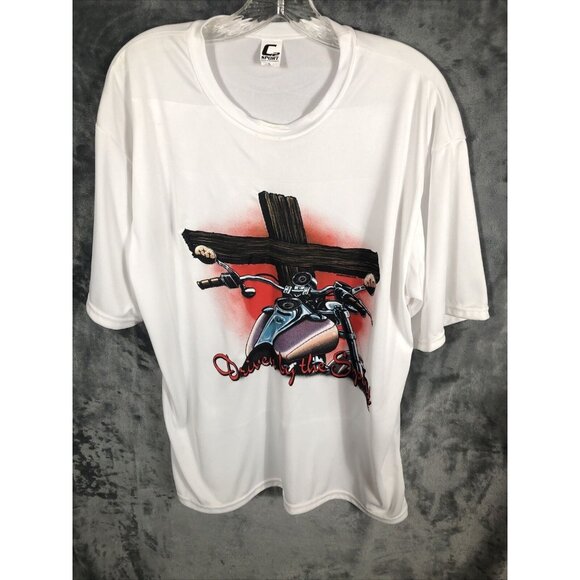 C 2 Sport Other - C2 Sport Men’s T-Shirt Driven By The Spirit White Cross Biker Shirt Size Adult L